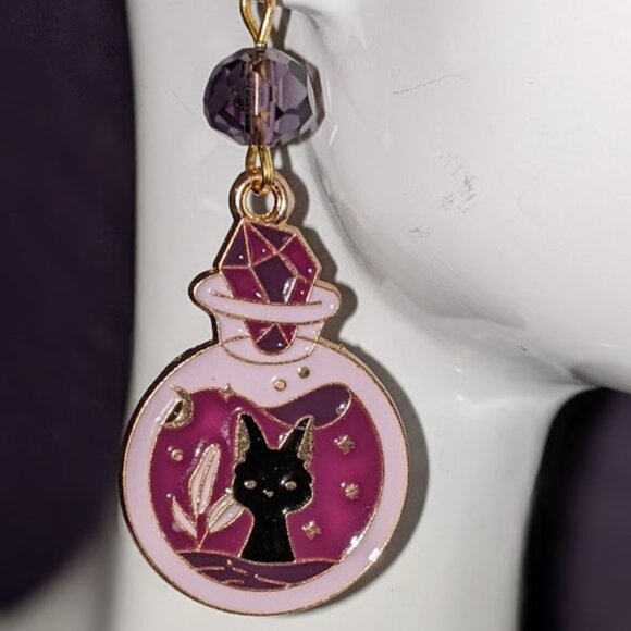 Handmade Jewelry - Cat Crystal Ball Earrings